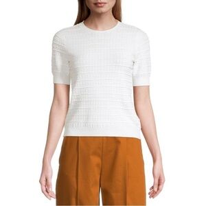 Rebecca Taylor Tech Lace Sweater White Textured Short Sleeve Crewneck Pullover